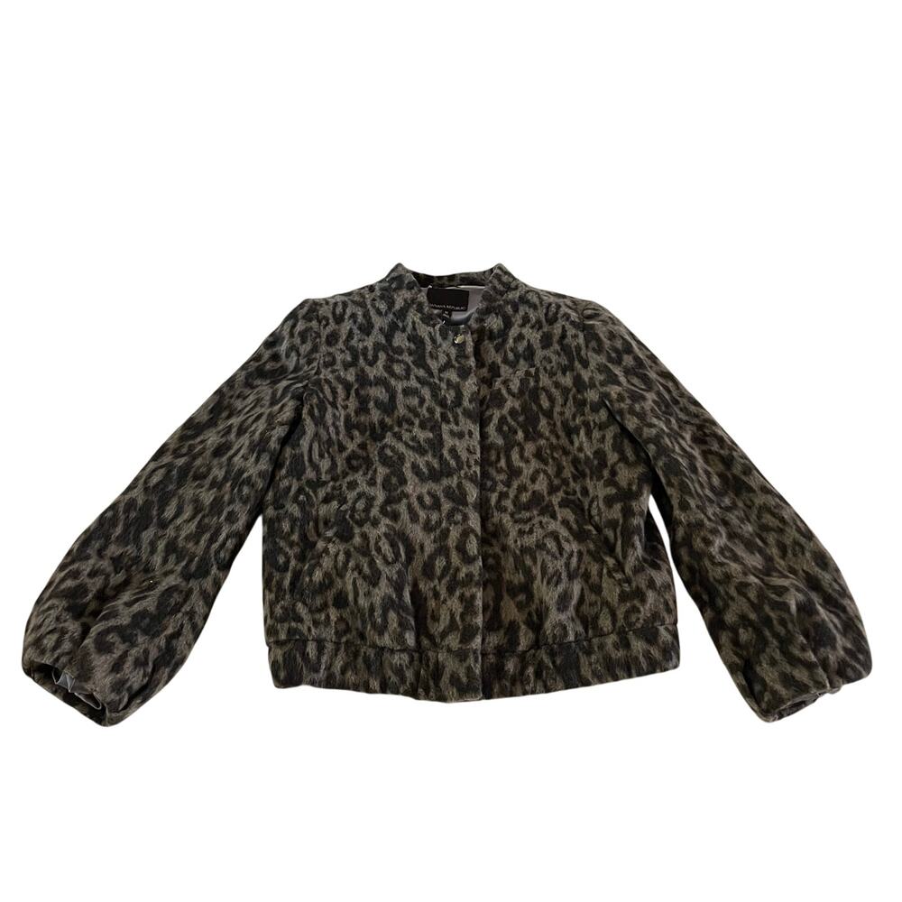 NWT Banana Republic Gray Wool Leopard Print Jacket Sz M